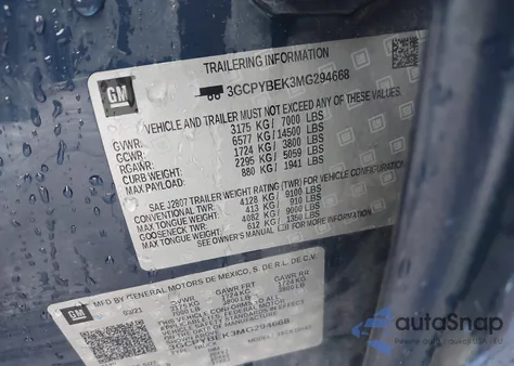 2021 Chevrolet Silverado 1500 4Wd Short Bed Custom из США, поврежденный, VIN 3GCPYBEK3MG294668